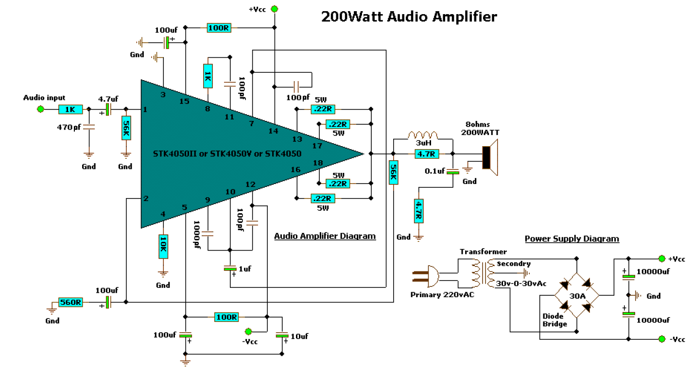 200 WATT AUDIO AMPLIFIER ~ Diagram circuit